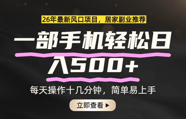 （17680期）26年居家副业首选，一部手机轻松日入500+，长期稳定可做